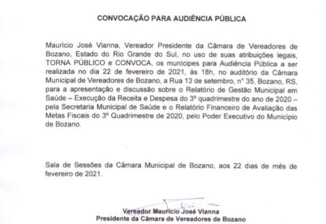 Convocação para audiência pública